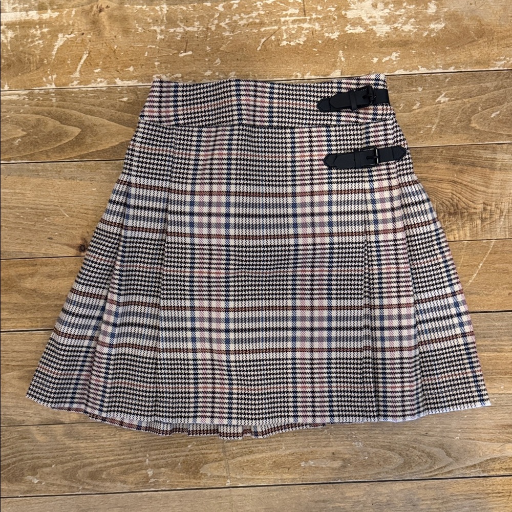 Bonpoint Plaid Pleated Skirt with Black Buckles Girls 14